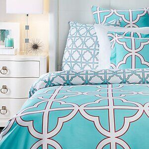 Z GALLERIE KING SIZE MARSEILLES TURQUOISE PRINT DUVET COVER BRAND NEW RARE